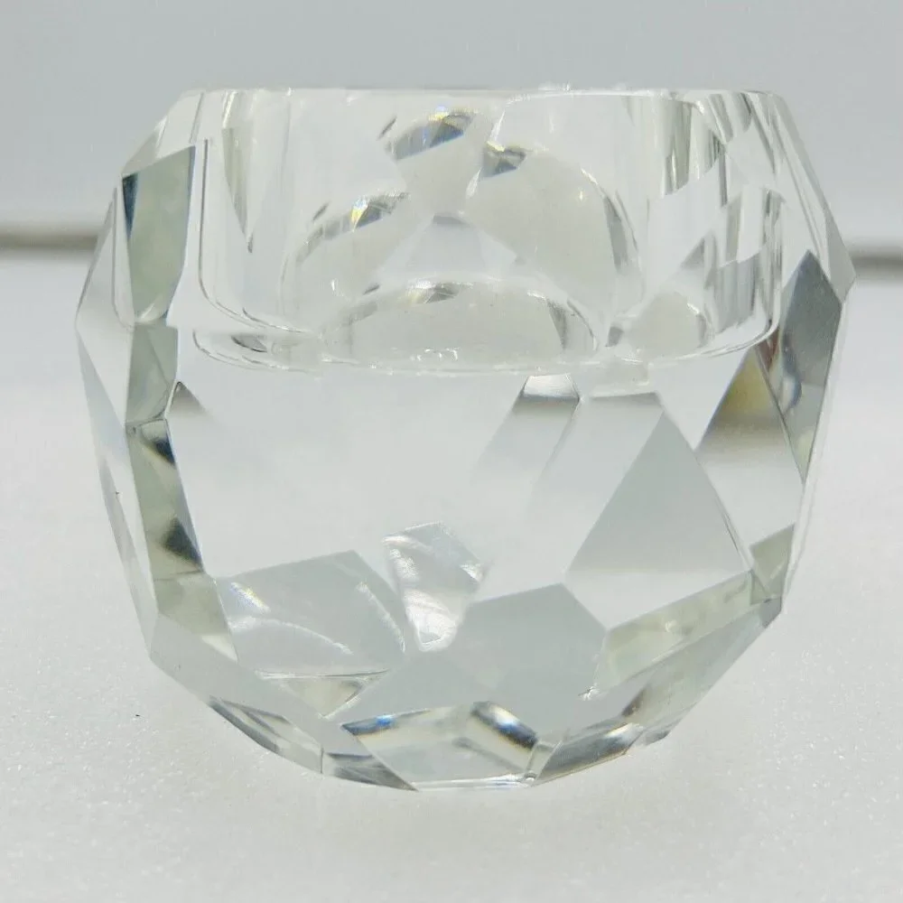 Oleg Cassini Geometric Crystal Votive/Candle Holder with Etched Signature 2.75